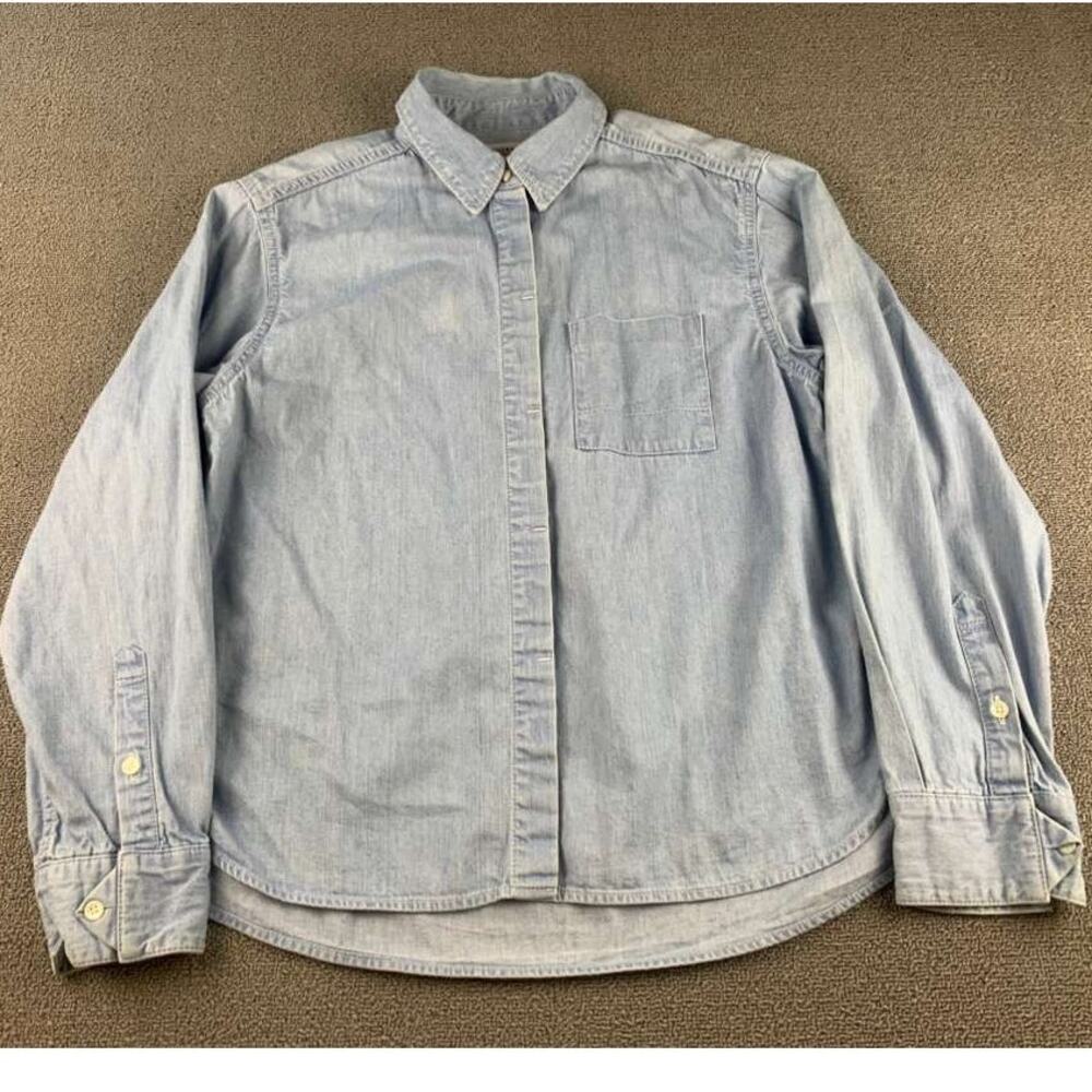 Moussy Vintage Button Up Shirt M Blue Long Sleeve Chest Pocket Japan 100% Cotton